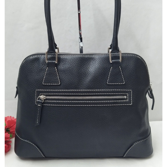 Dooney & Bourke Black Pebbled Leather Double Handles Zipper Satchel Shoulder Bag - Picture 3 of 16